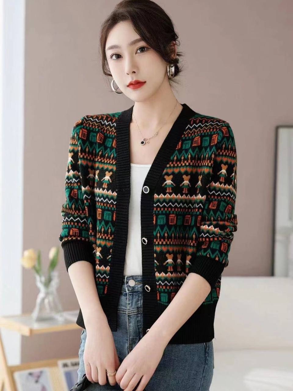 ژاکت رویه بافت زنانه خارجی عروسکی ۲۴۵