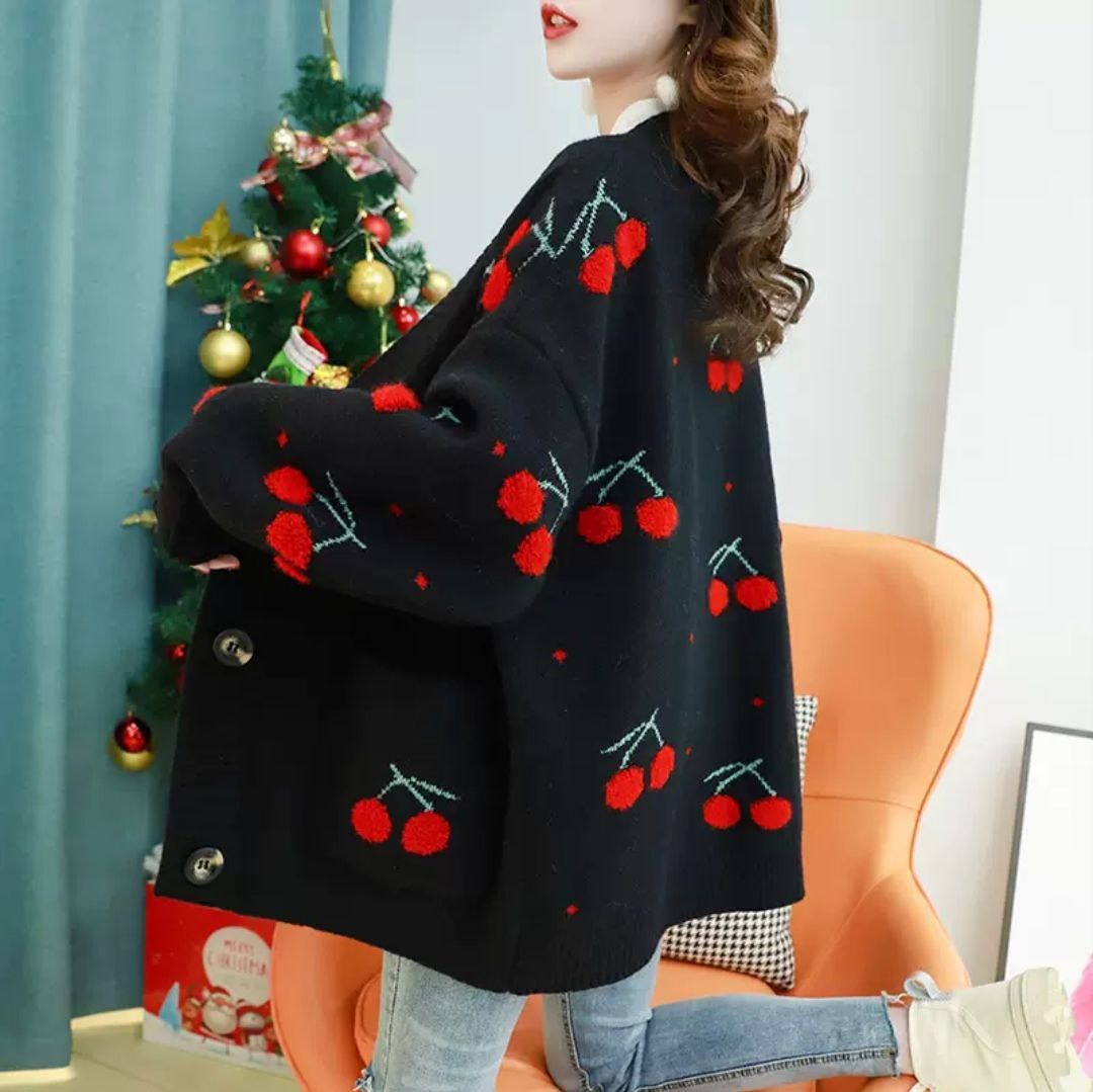 ژاکت بافت زنانه خارجی گیلاسی ۴۹۳۱